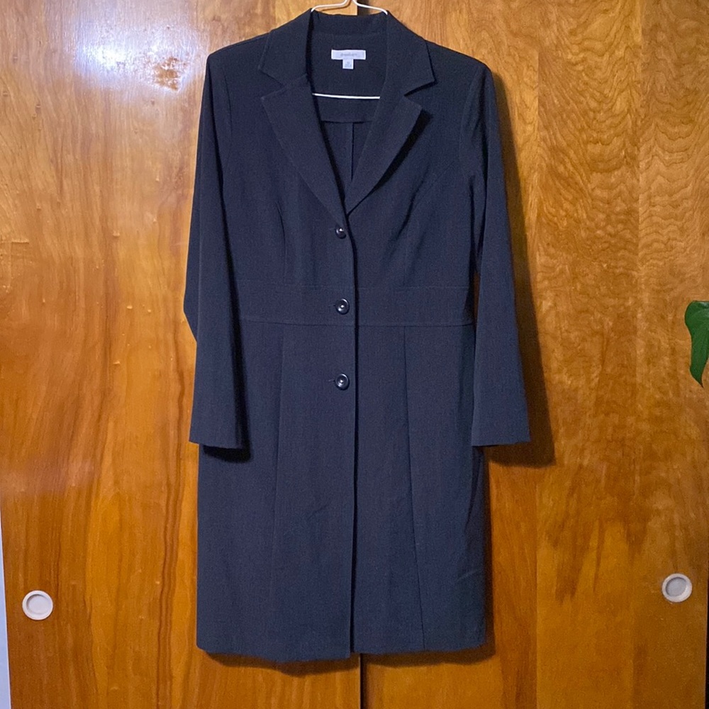 Dress barn size 12, long dress coat dark grey